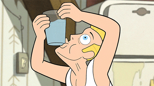 Gif of a man trying to drink from a glass in strange ways